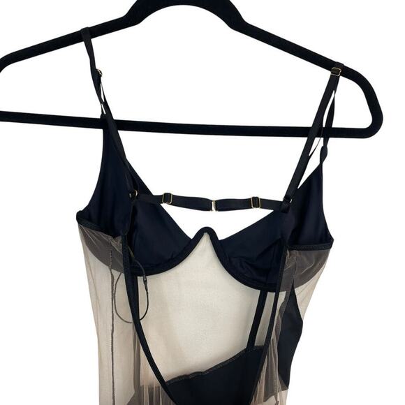 God Save Queens Scarlett Satin Mesh Panel Asymmetrical Dress Coverup Black Sz XS - Picture 10 of 12